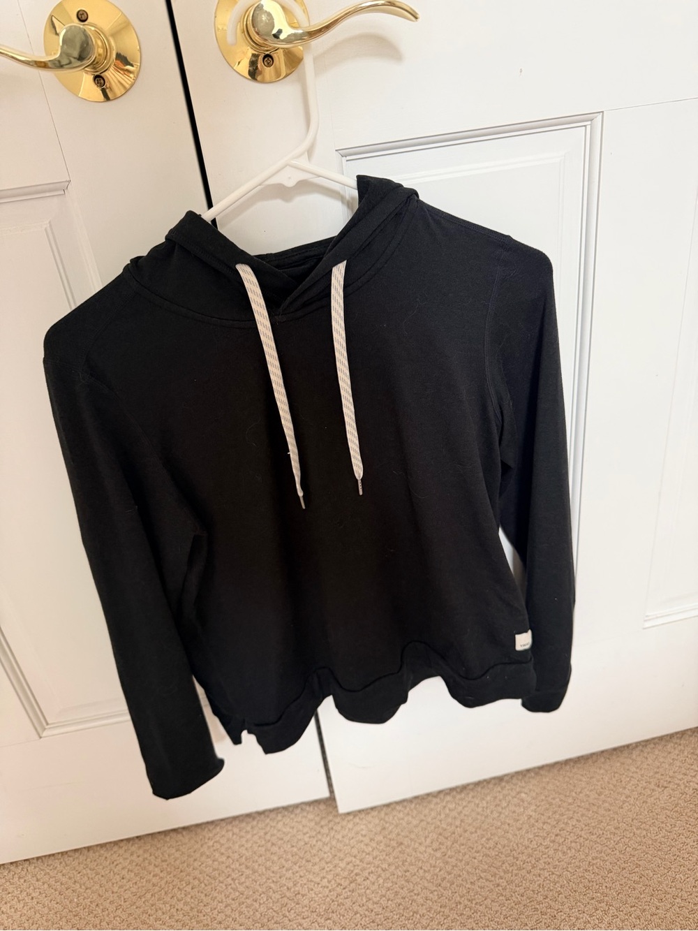 Black Pullover Hoodie with Contrast Drawstrings light weight - t shirt material